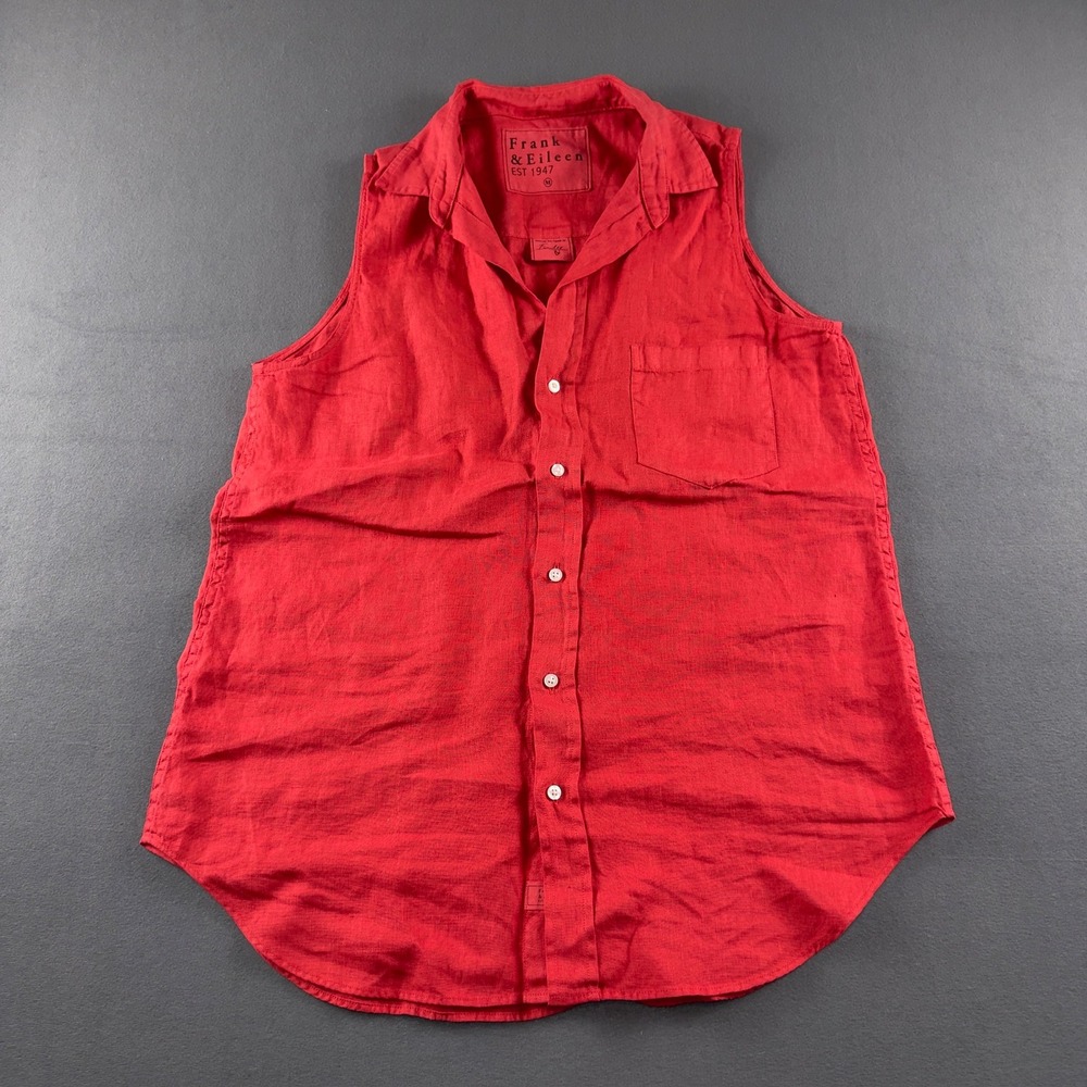 Frank & Eileen Finley Red Linen Sleeveless Button Up Shirt Medium
